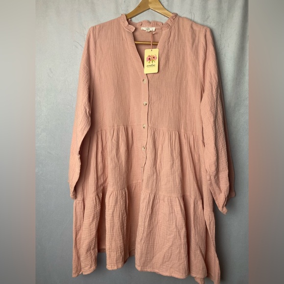 entro Tops - Entro Blush Pink Tiered boho festival feminine fairycore dress Tunic Top L